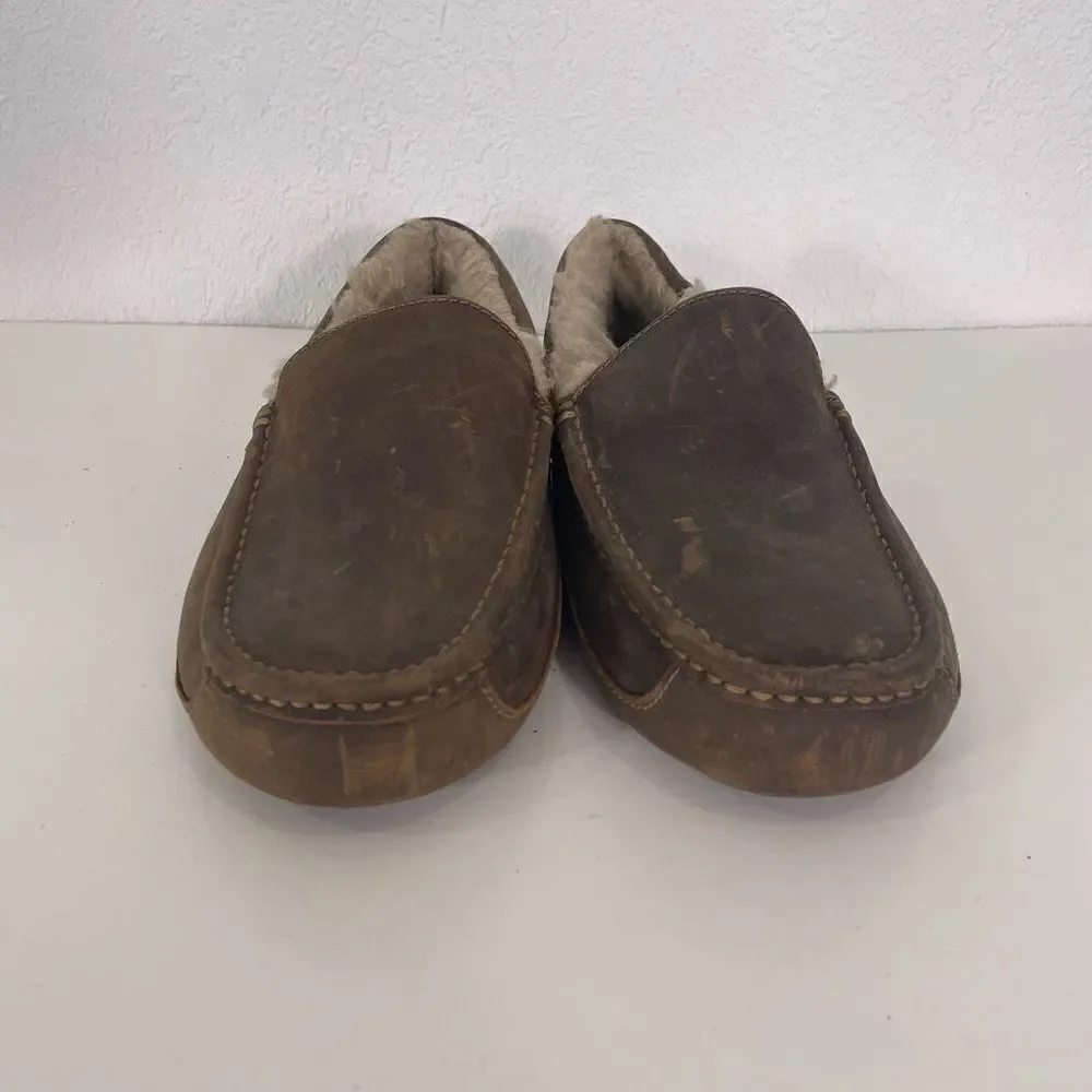 UGG‎ Brown Leather Fur Lined Slipper Shoes Men’s 10